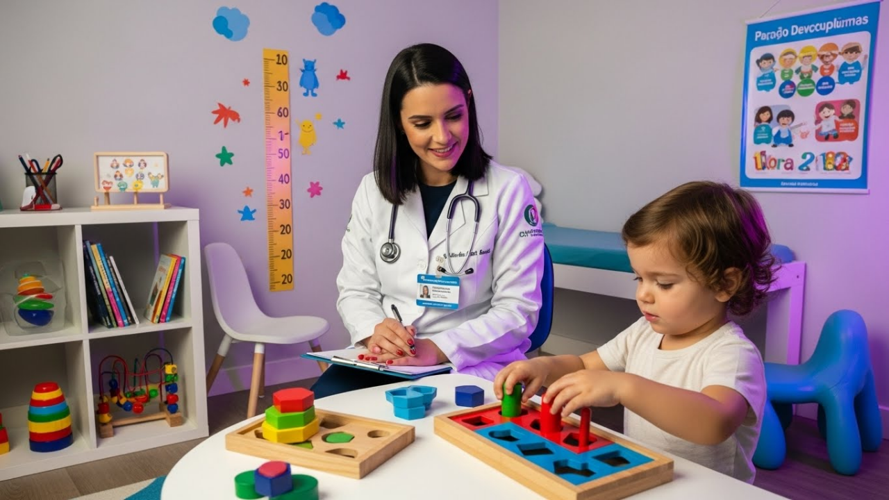 Avaliação do desenvolvimento infantil com neuropediatra.