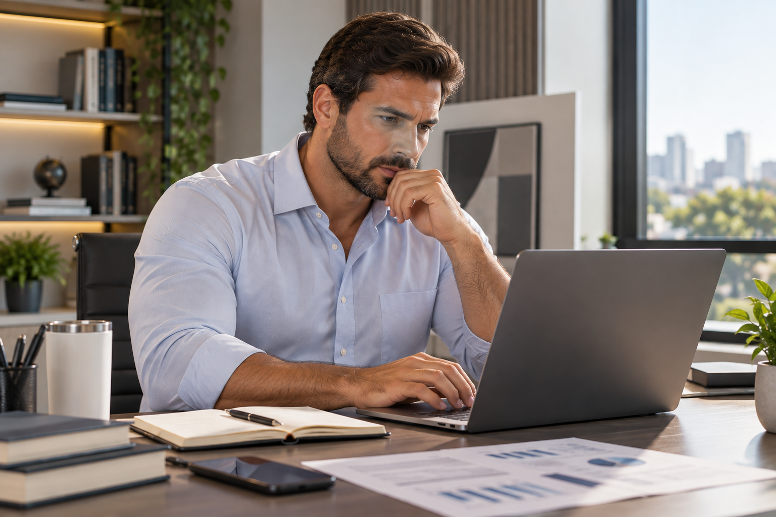 médico realizando tarefas administrativas em notebook